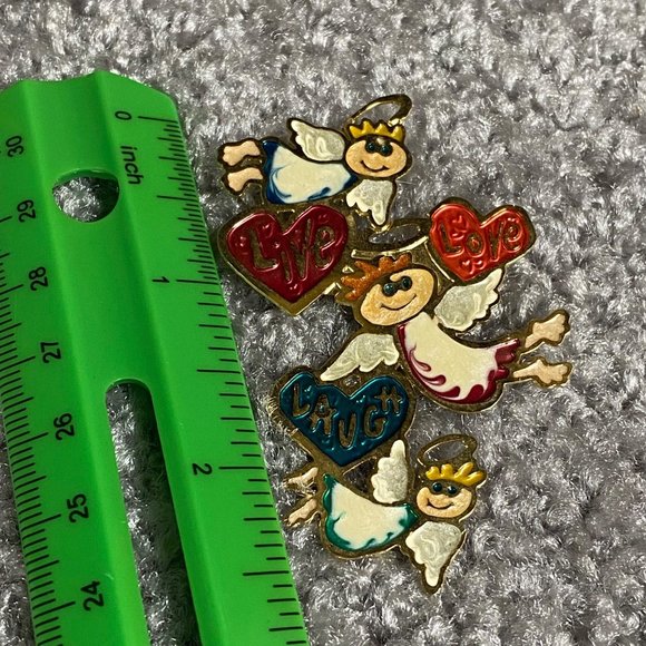 Live Love Laugh Three Angel Pin Brooch Hearts Angels Any Occasion - Picture 7 of 8